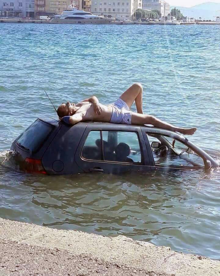 Well, at least I'll get a tan - Auto, Tan, River, Road accident, Black humor, Optimism, Humor, Croatia