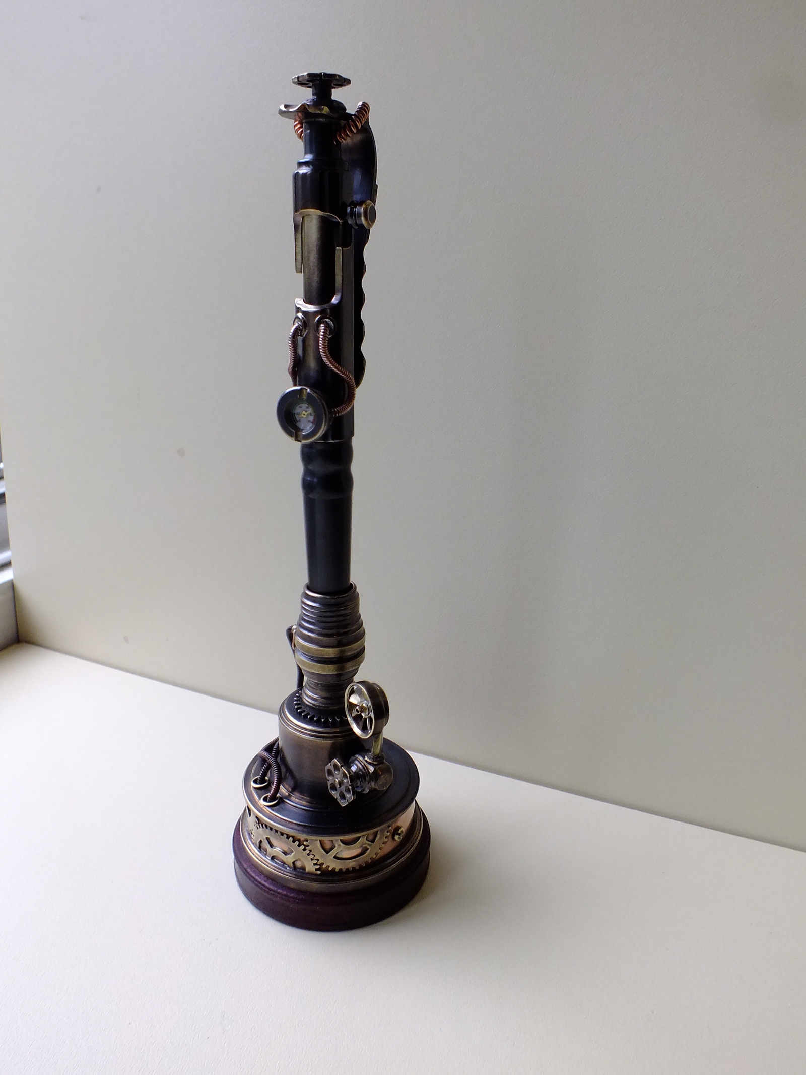 Handle with stand and hiding place for a flash drive - My, Steampunk, Pen, Needlework without process, Stand, Video, Longpost