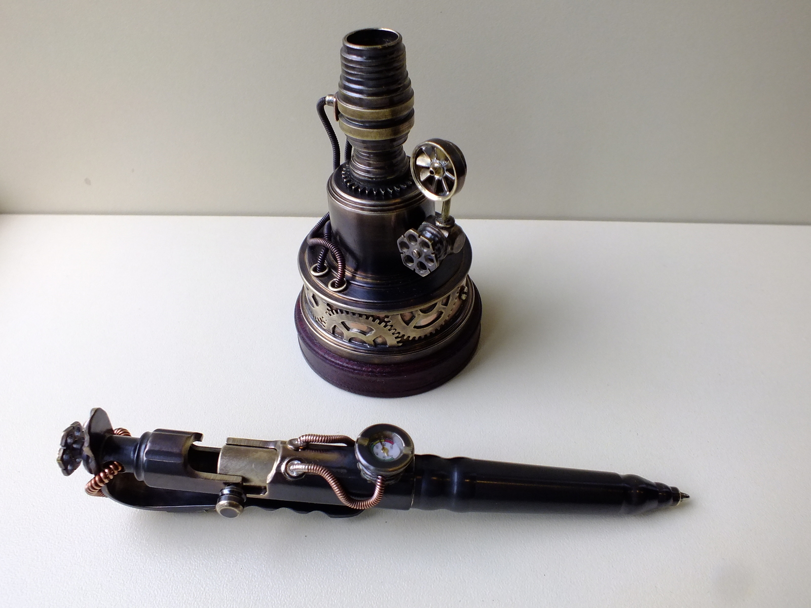 Handle with stand and hiding place for a flash drive - My, Steampunk, Pen, Needlework without process, Stand, Video, Longpost