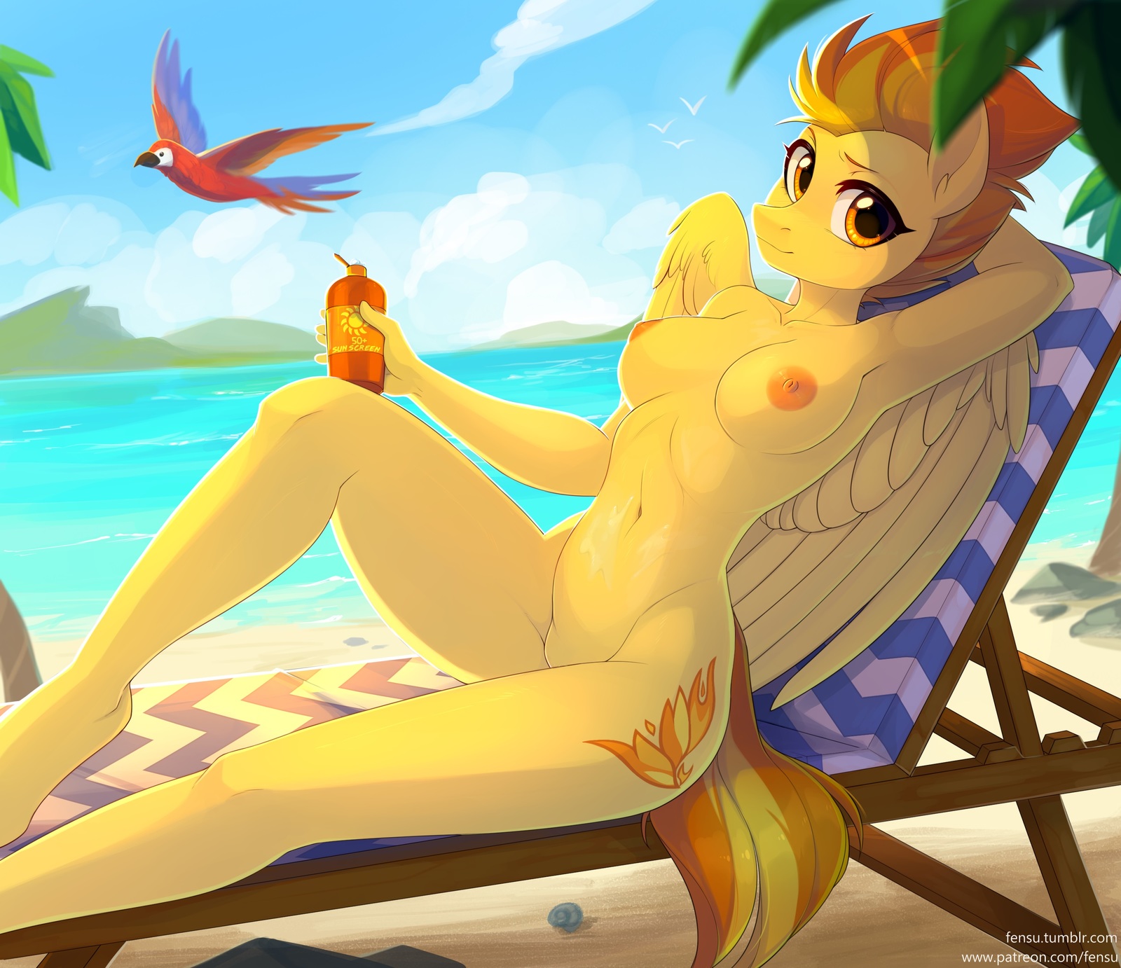 Beach Rest - NSFW, Fensu-San, Spitfire, Антро, My Little Pony, PonyArt, MLP Suggestive