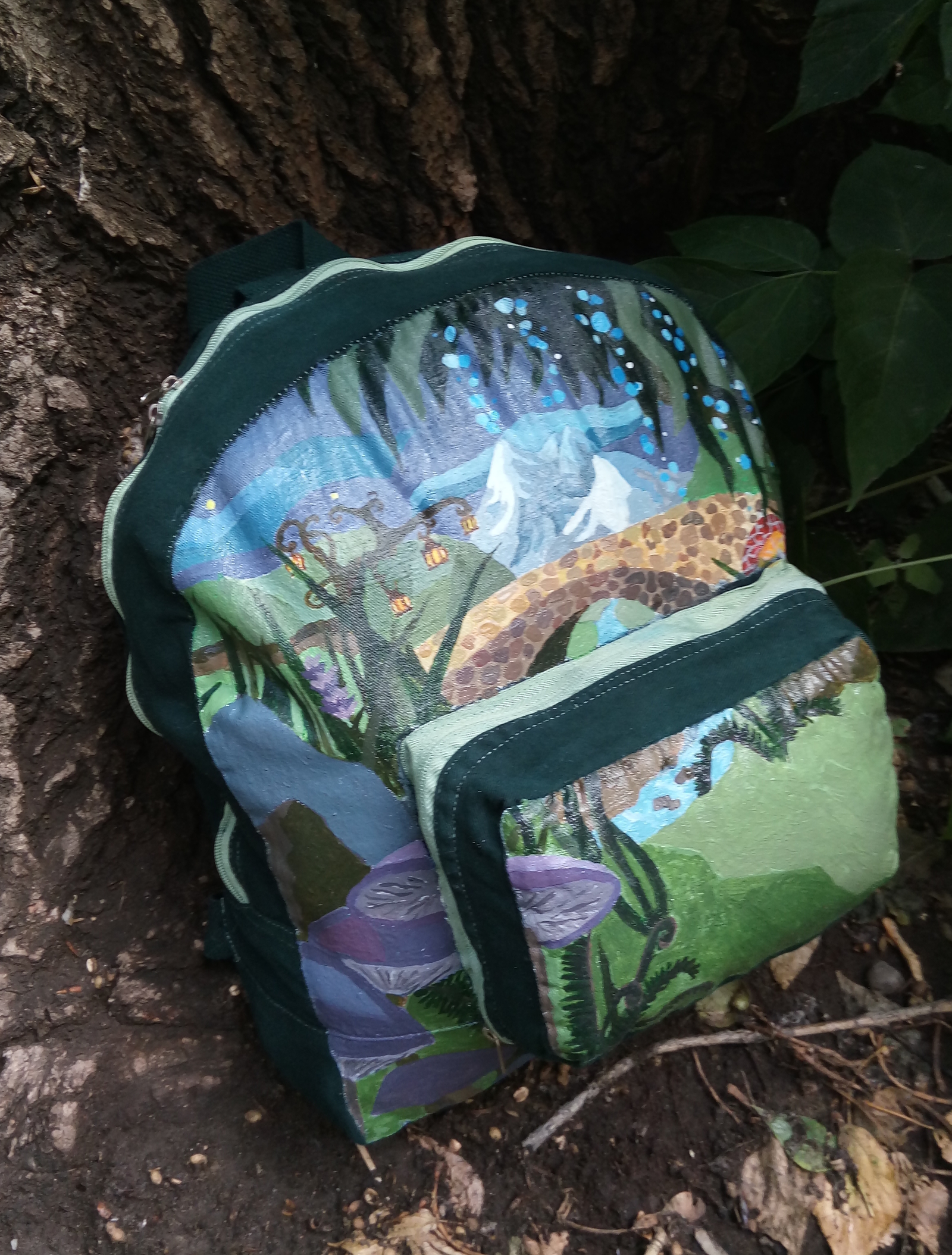 Fabulous backpack for a fabulous handyman - My, Creation, Longpost, Painting on fabric