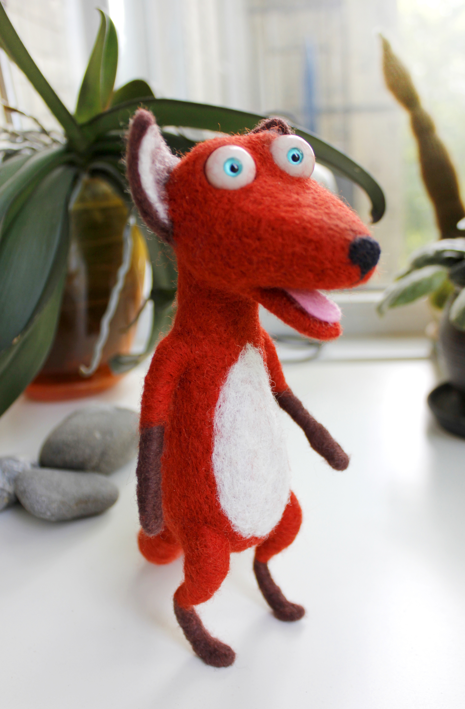 Fox, author's toy - My, Fox, Rabbit, Dry felting, Handmade, Handmade, Author's toy, Eyes, Longpost