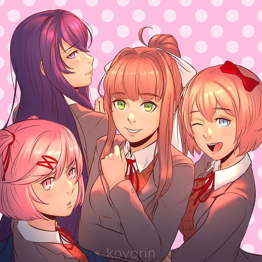 DDLC - Doki Doki Literature Club, Sayori, Natsuki, Yuri DDLC, Monika, Anime Art, Визуальная новелла, Koyorin