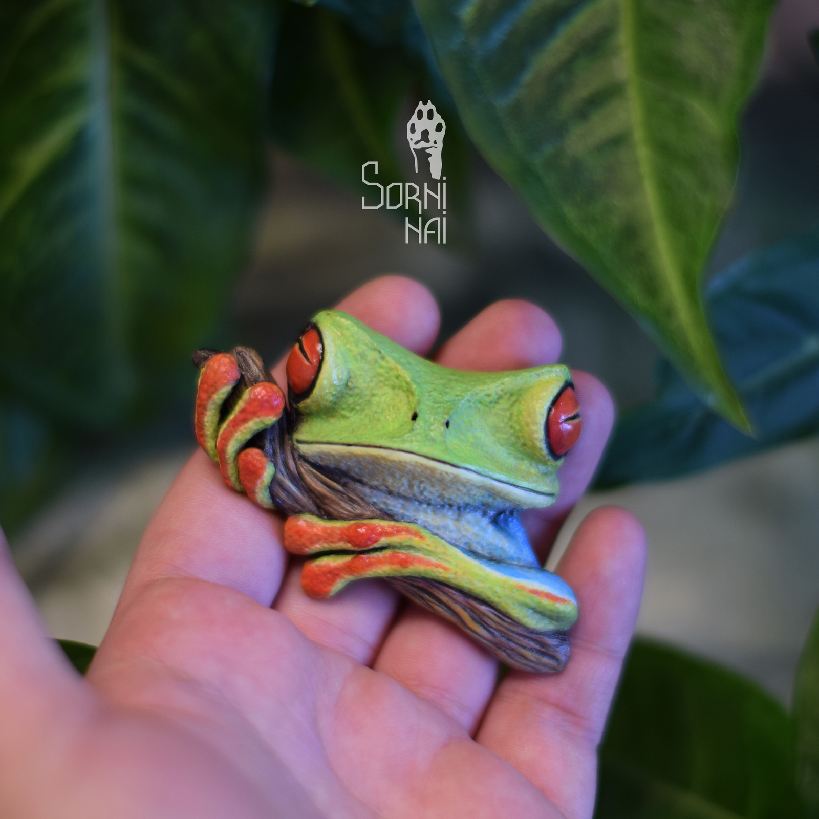 Tree frog - My, Tree frog, Frogs, Polymer clay, Super sculpey, Brooch, Longpost, Supersculpey