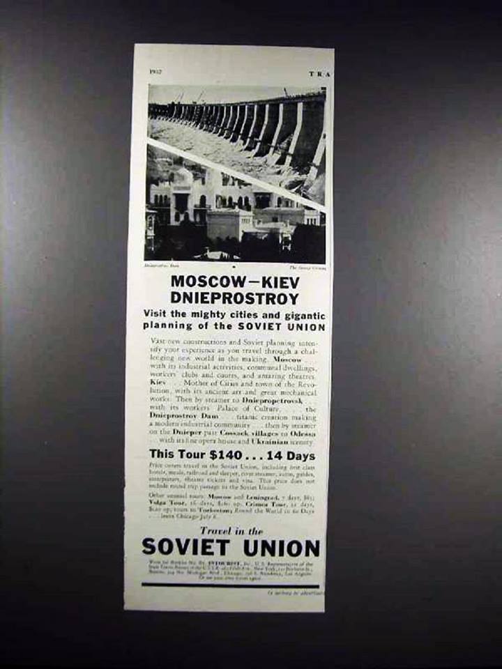 1932-й. Двухнедельный тур в СССР с посещением Днепростроя. Всего 10 долларов в день. - СССР, Днепрострой, Экскурсия