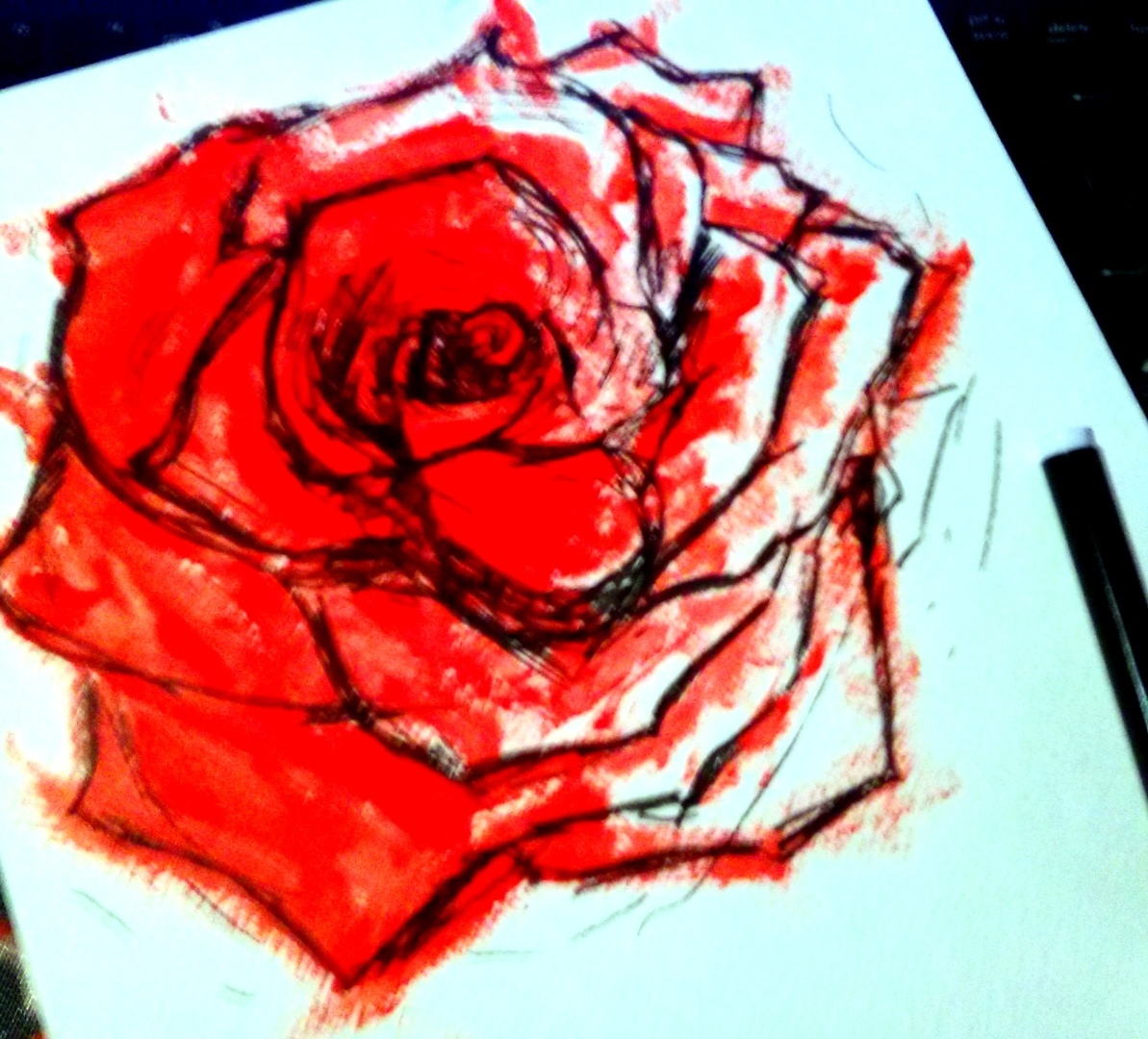 I draw at night.. - My, Flowers, Marker, Nail polish, Pencil drawing, Sketch