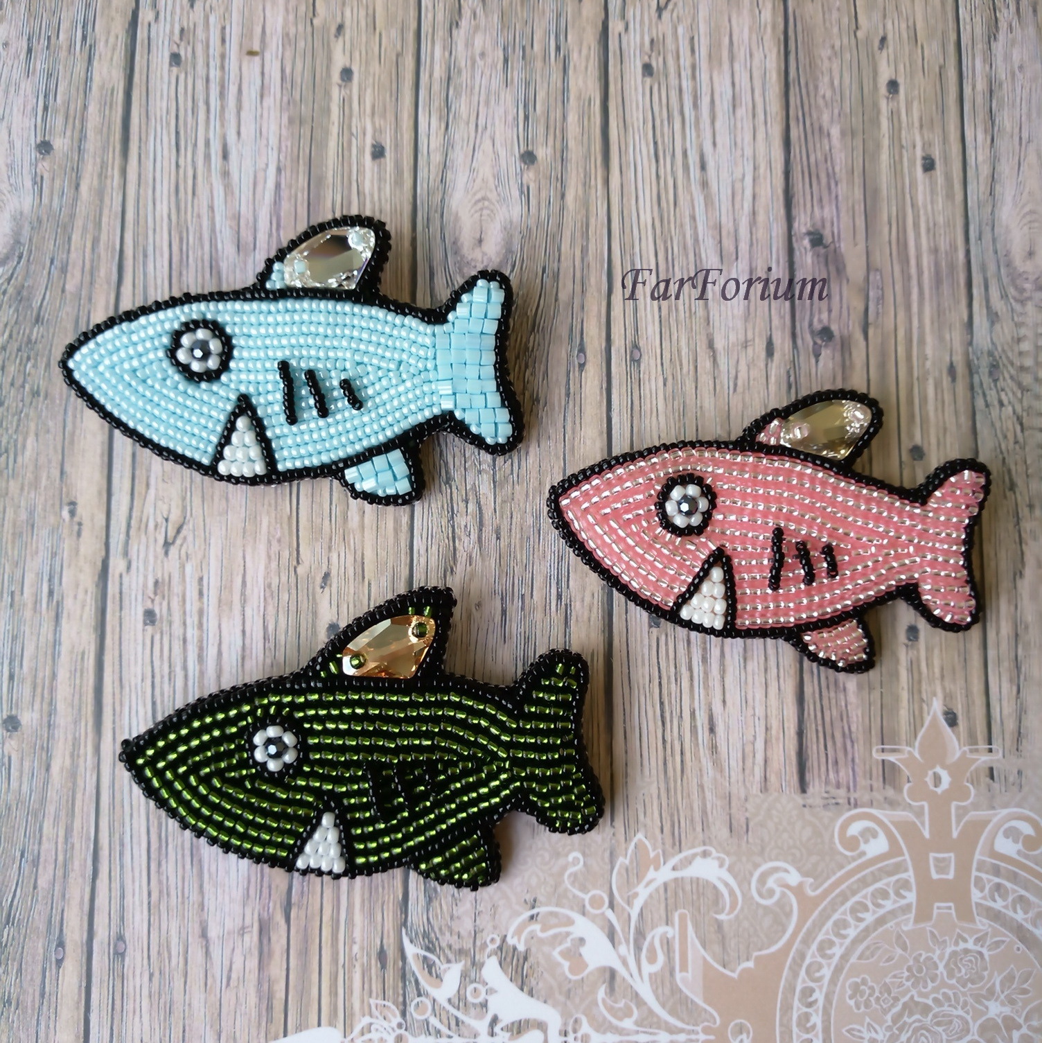 My little fish are smiling. - My, Shark, A fish, Brooch, Beads, Needlework without process