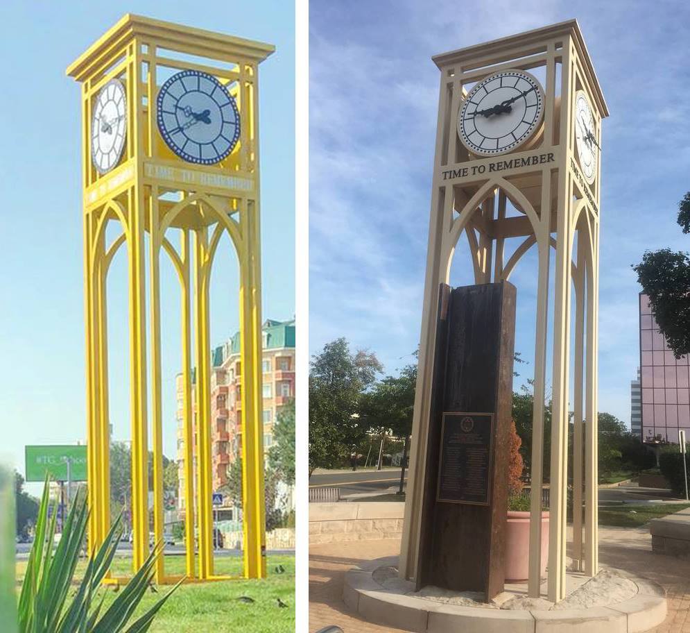 A copy of the memorial to the victims of the September 11 attacks was installed in the center of Tashkent. As it turned out - by mistake - Uzbekistan, Tashkent, 11 September, CIS, Memorial, Clock, middle Asia, news