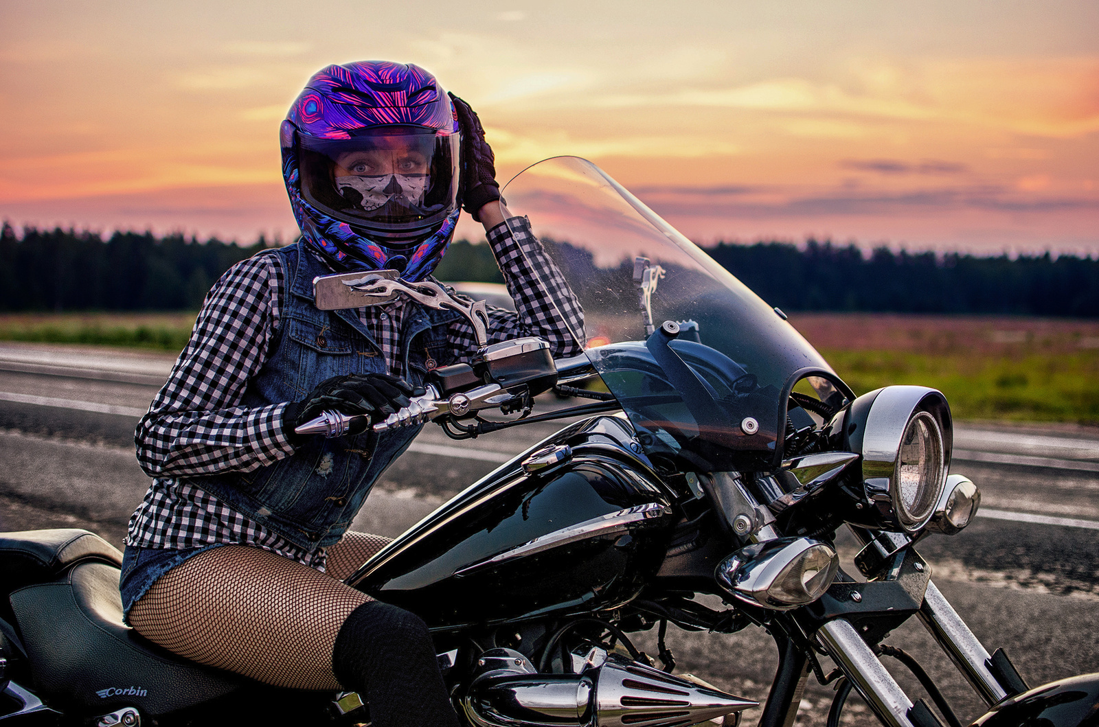 Sunset, road, motorcycle - My, Moto, Motorcycles, Sunset, My girlfriend, Road, Cruiser, Yamaha, Xv1900, Longpost