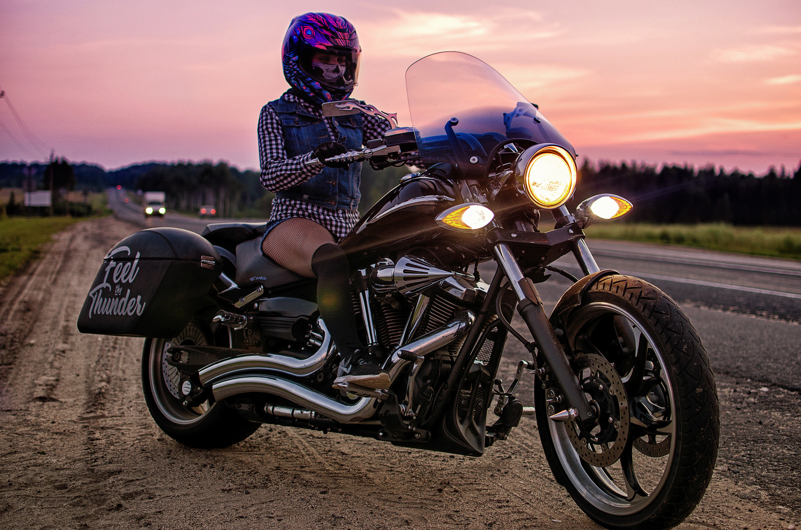 Sunset, road, motorcycle - My, Moto, Motorcycles, Sunset, My girlfriend, Road, Cruiser, Yamaha, Xv1900, Longpost