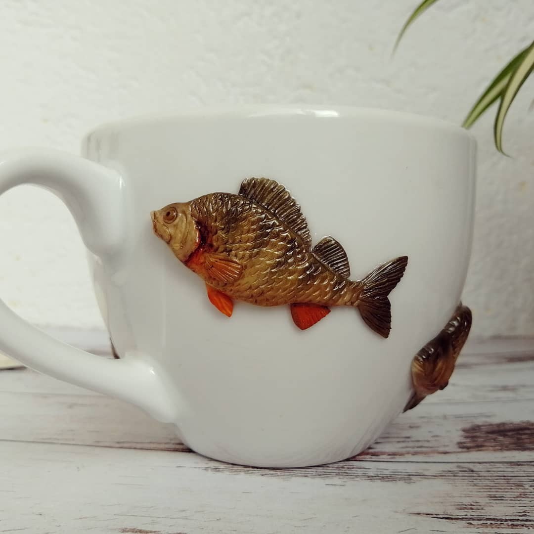 Fishing mug - My, With your own hands, Creation, Needlework, A fish, Fishing, Presents, Handmade, Fishermen, Longpost