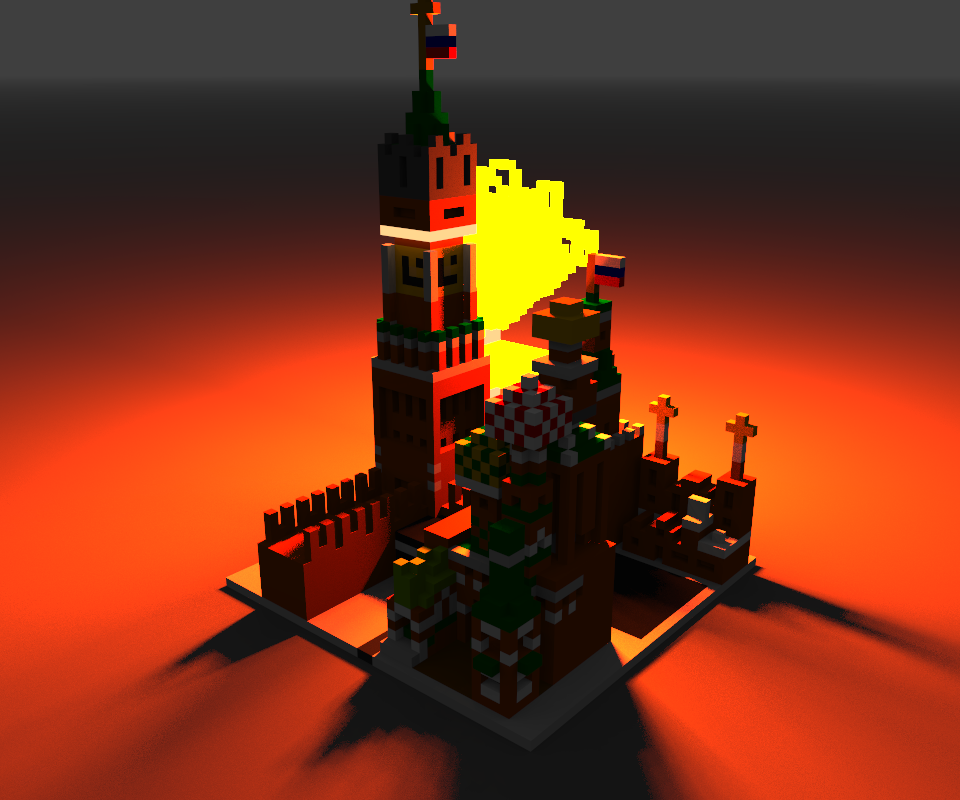 The Kremlin, or pathetic attempts to copy from a photograph. - My, Kremlin, Moscow, Voxel-Art, Voxel graphics, Nuclear explosion, Digital drawing, Longpost, Voxelart