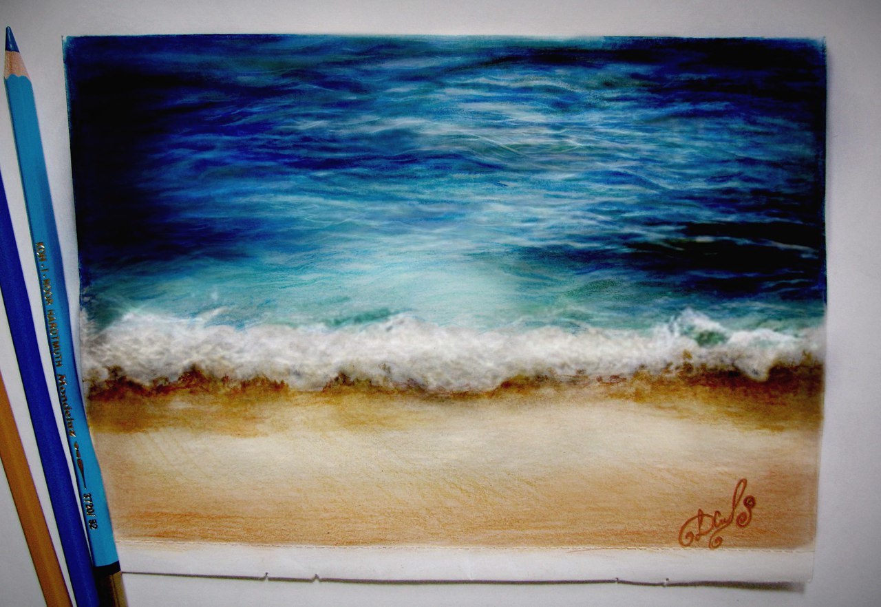 A post in support of all those who dream of the sea. Guys, I'm with you! - My, Sea, Colour pencils, Drawing, Art, Relaxation, Beach, Creation