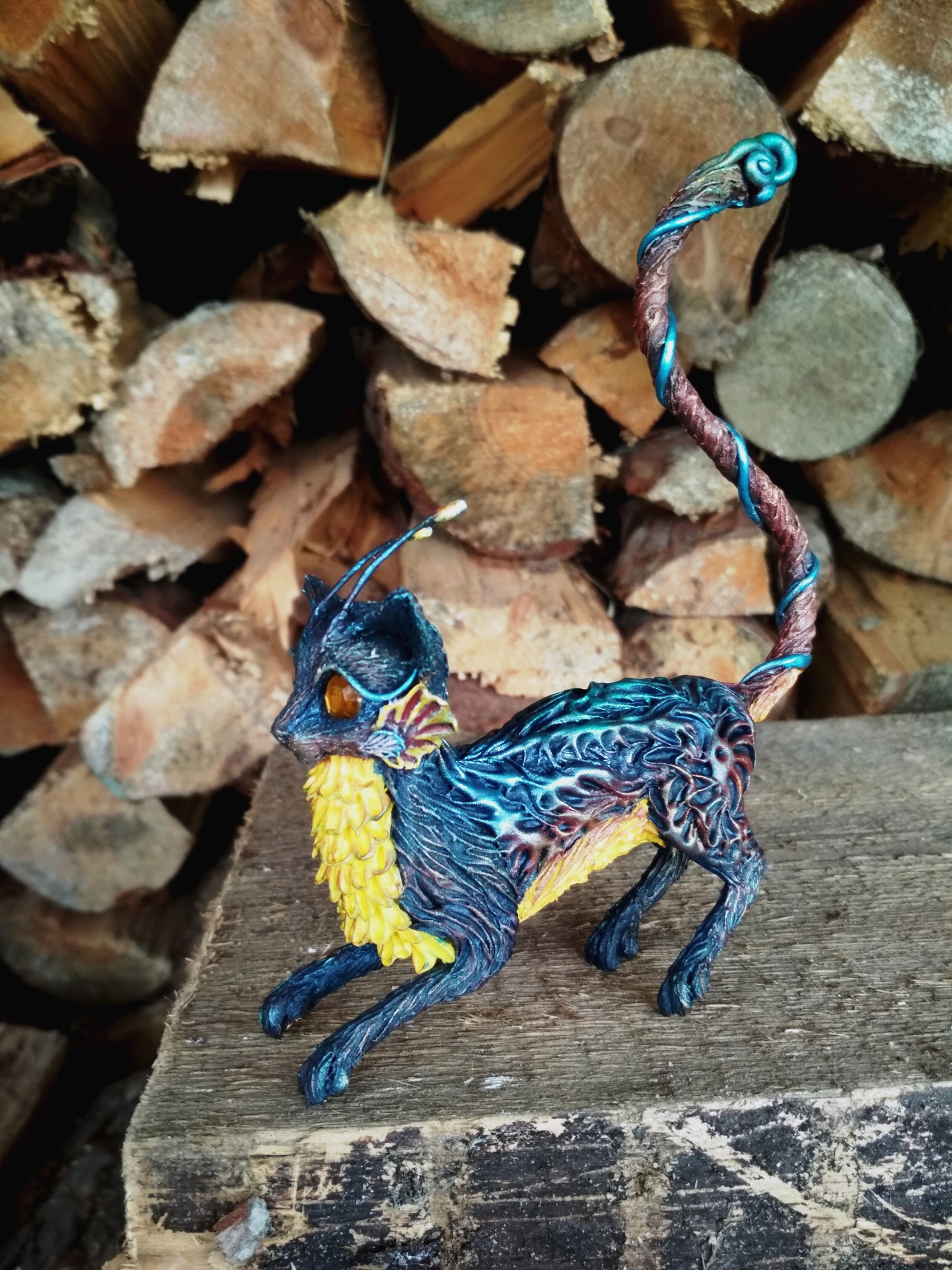 My new animal - My, Needlework without process, Longpost, The Dragon, Griffin, cat, Polymer clay, Лепка