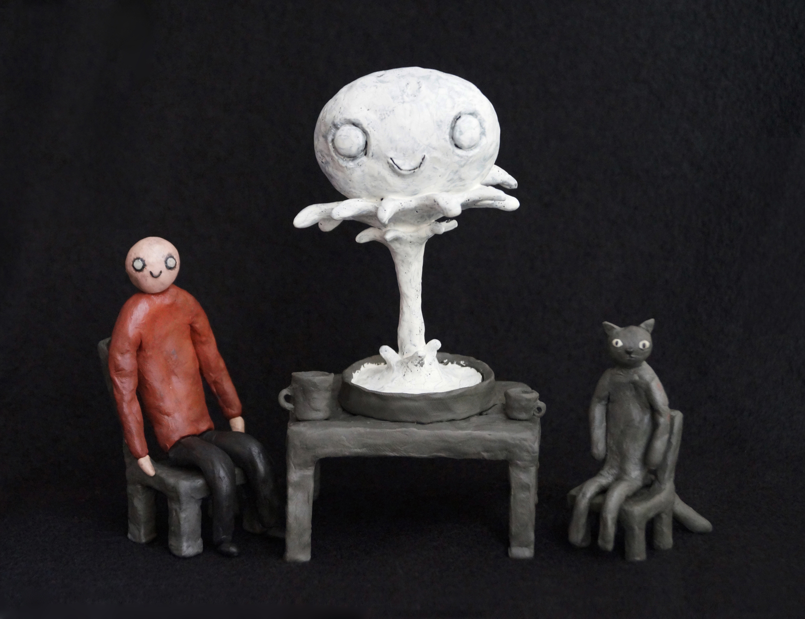 Man and cat at the table - My, Plasticine, Person, cat, Needlework without process