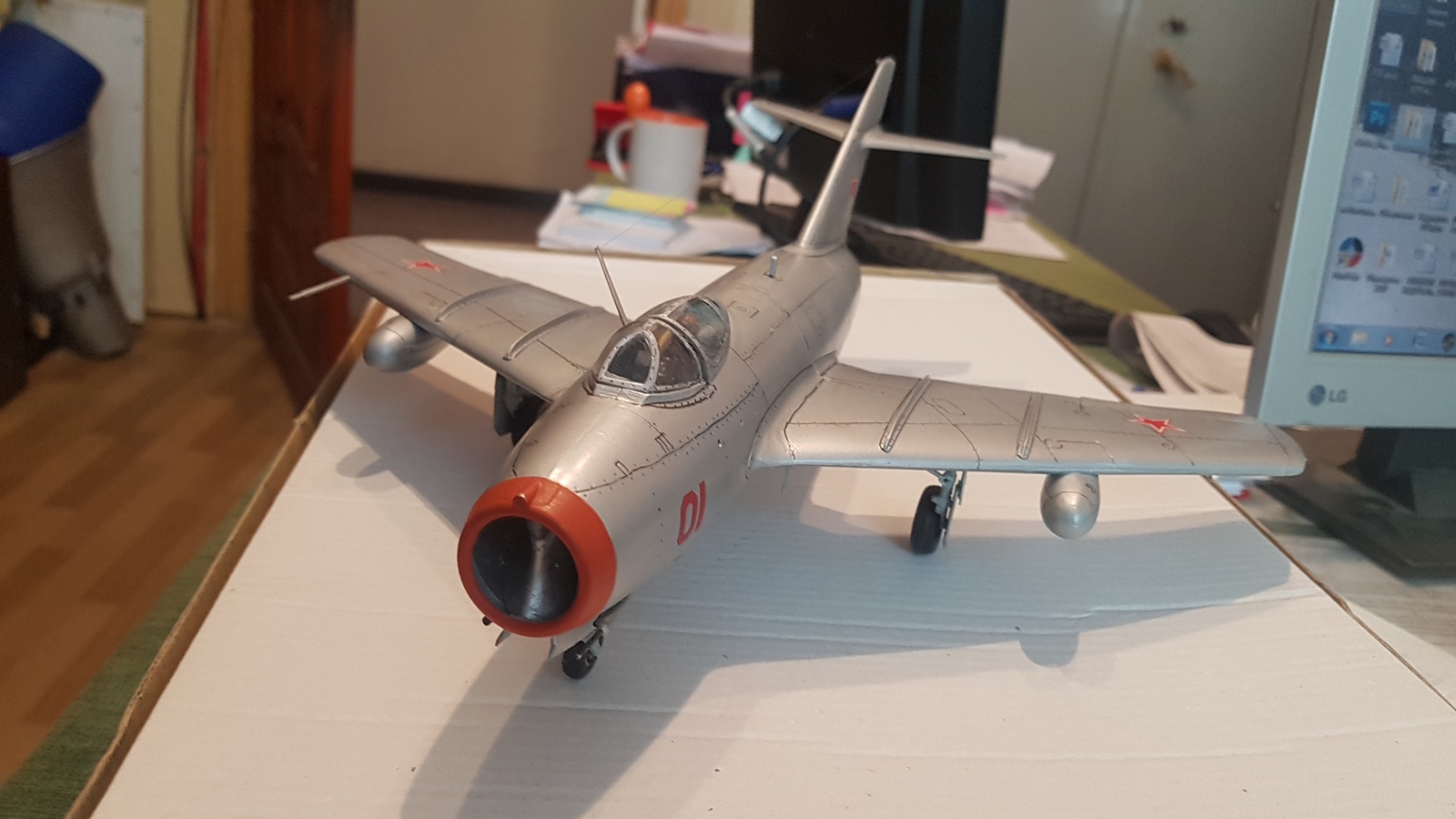 Mig-15 - My, Airplane, Fighter, Aviation, Modeling, Stand modeling, Longpost