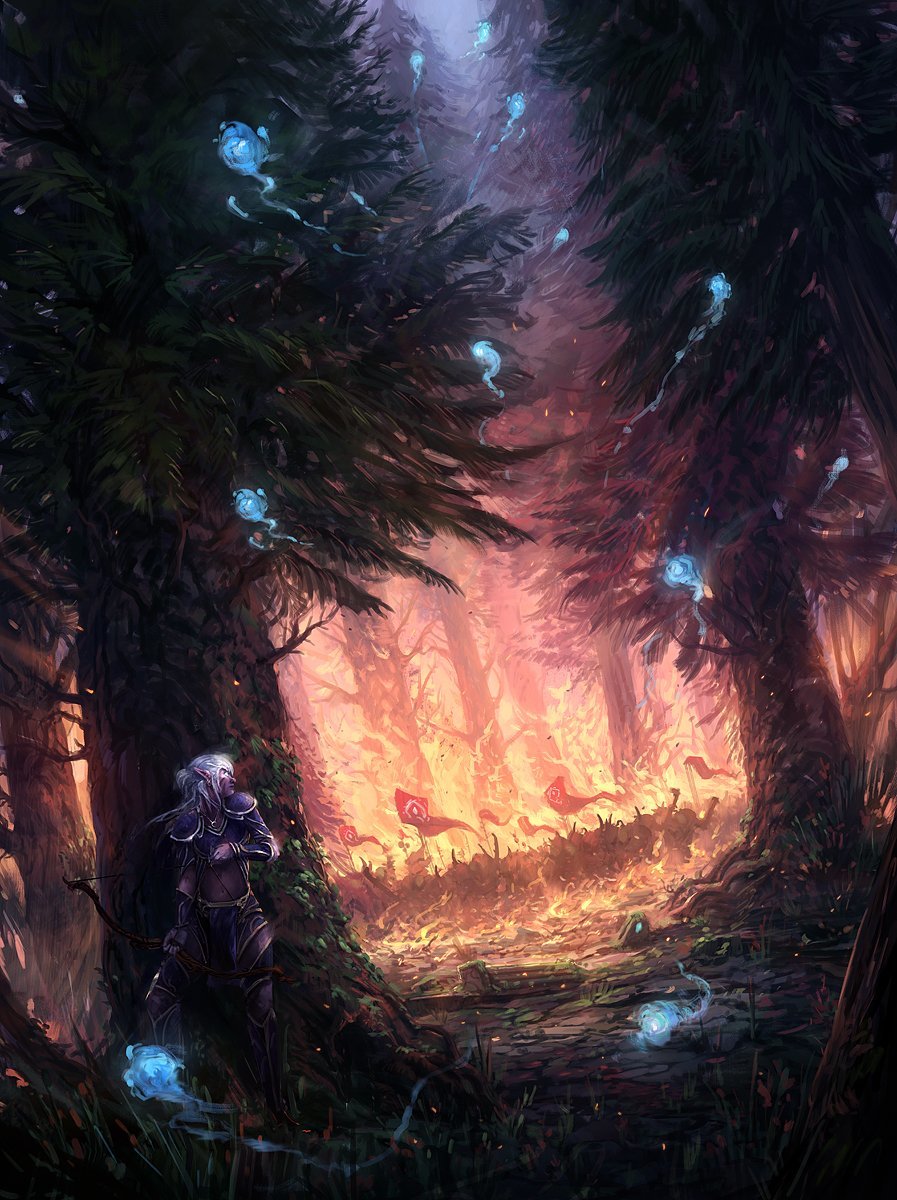 Flame devours Teldrassil - Art, Jjcanvas, Wow, World of warcraft, Warcraft, Blizzard