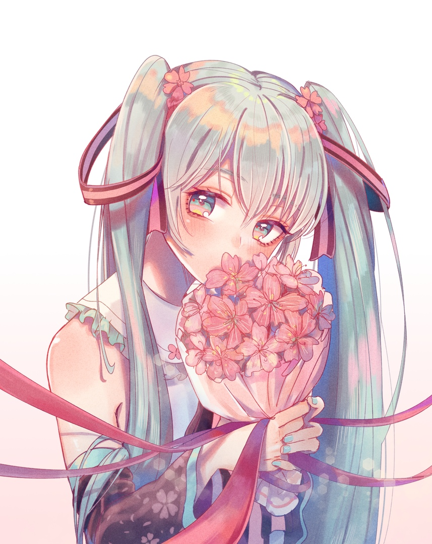 Thank you for the flowers! - Hatsune Miku, Anime, Anime art, Vocaloid, Not anime