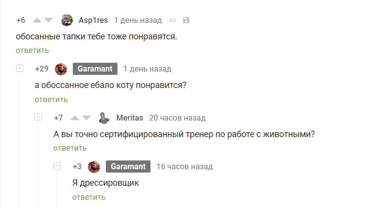 Комменты на Пикабу - Моё, Кот, Комментарии на Пикабу, Скриншот, Дрессировка, Дрессировщик