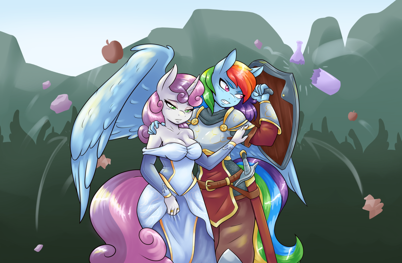 Faithful Guardian of the Princess - My little pony, Rainbow dash, Sweetie belle, Anthro, Ponification, Video