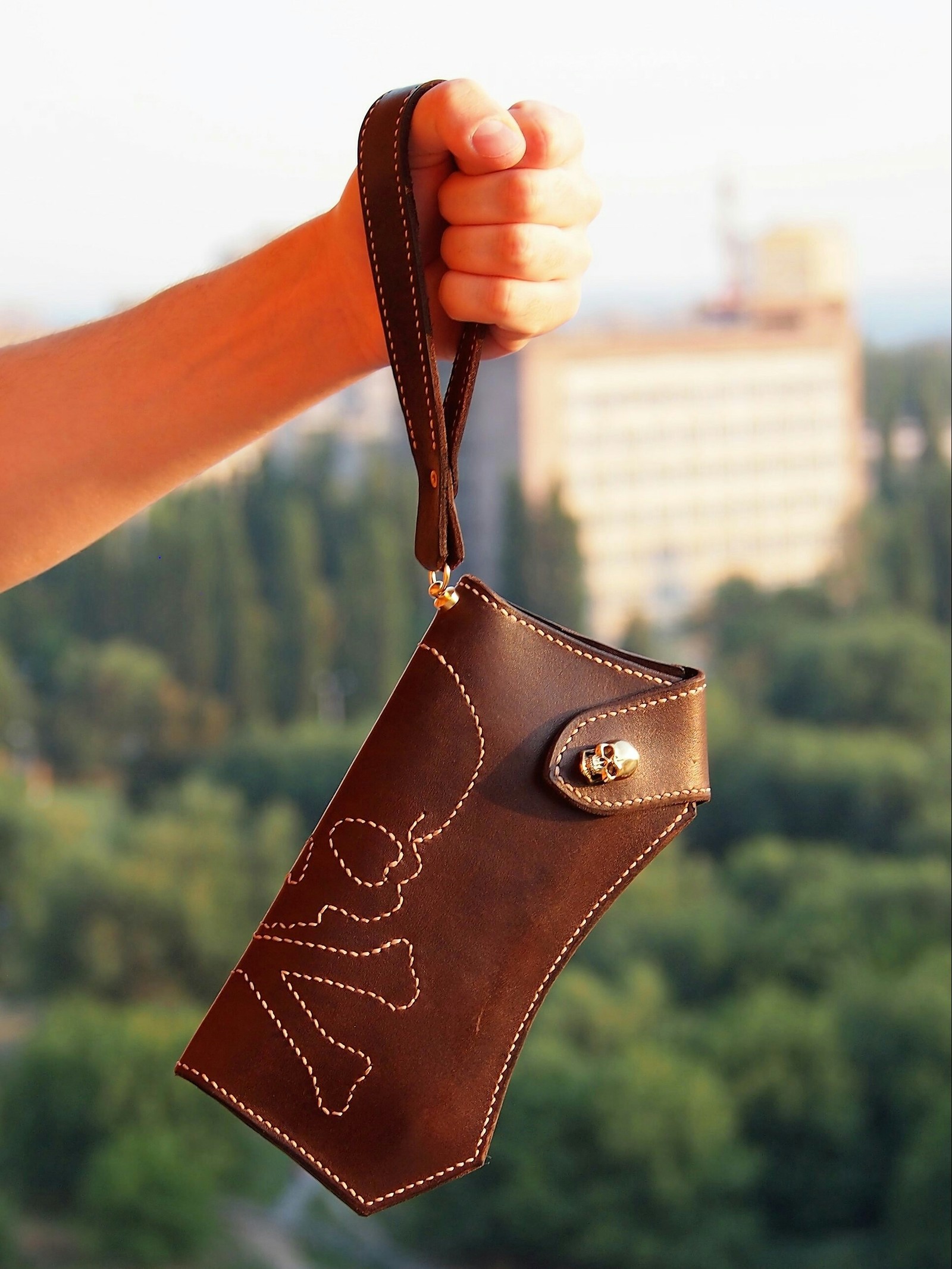 Long purse 'Jolli Roger' - My, Leather craft, Handmade, Longpost