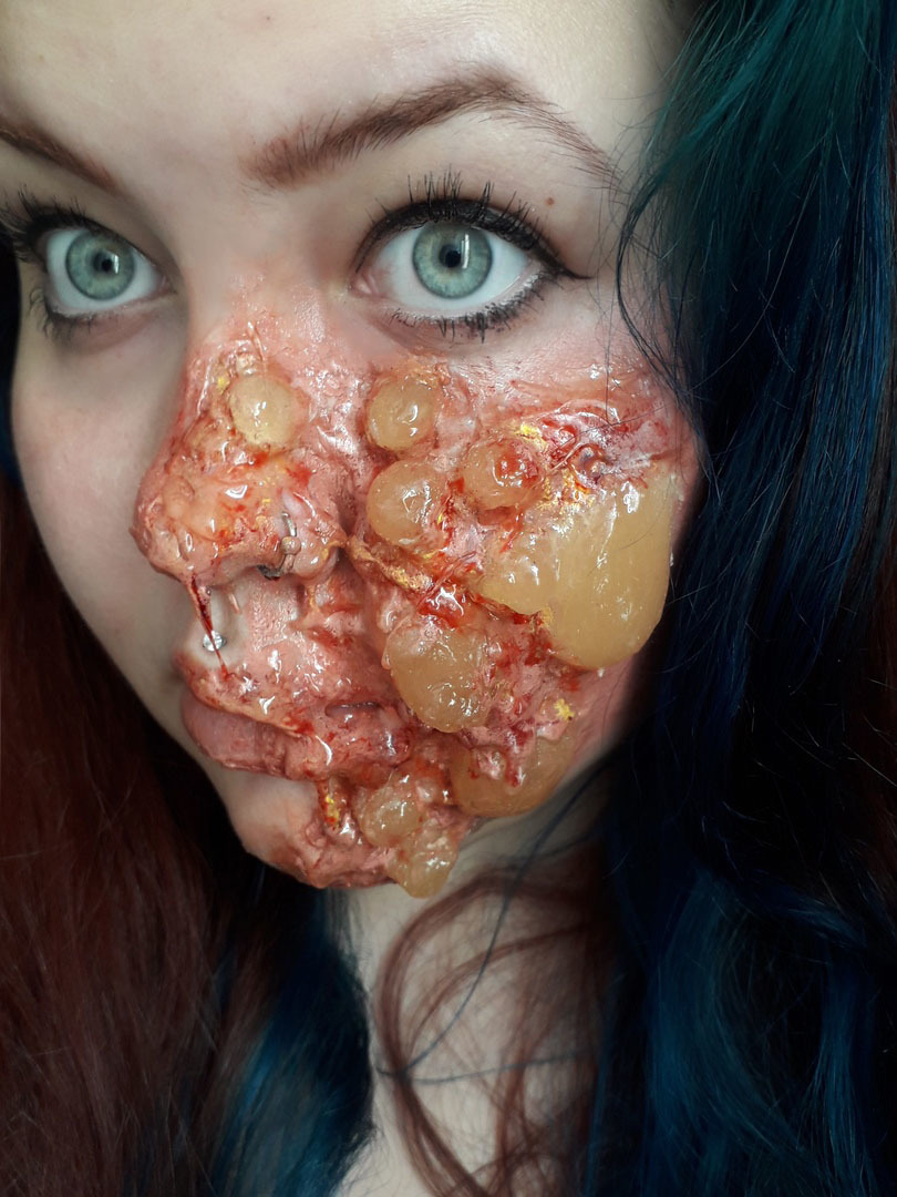 Realistic makeup created exclusively from improvised means - My, Makeup, Make-up artist, Horror, Blood, Leather, Meat, Burn, Longpost