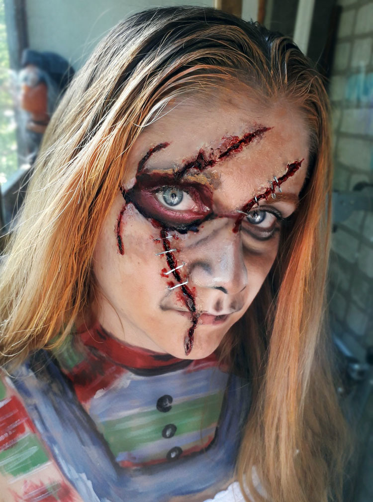 Realistic makeup created exclusively from improvised means - My, Makeup, Make-up artist, Horror, Blood, Leather, Meat, Burn, Longpost