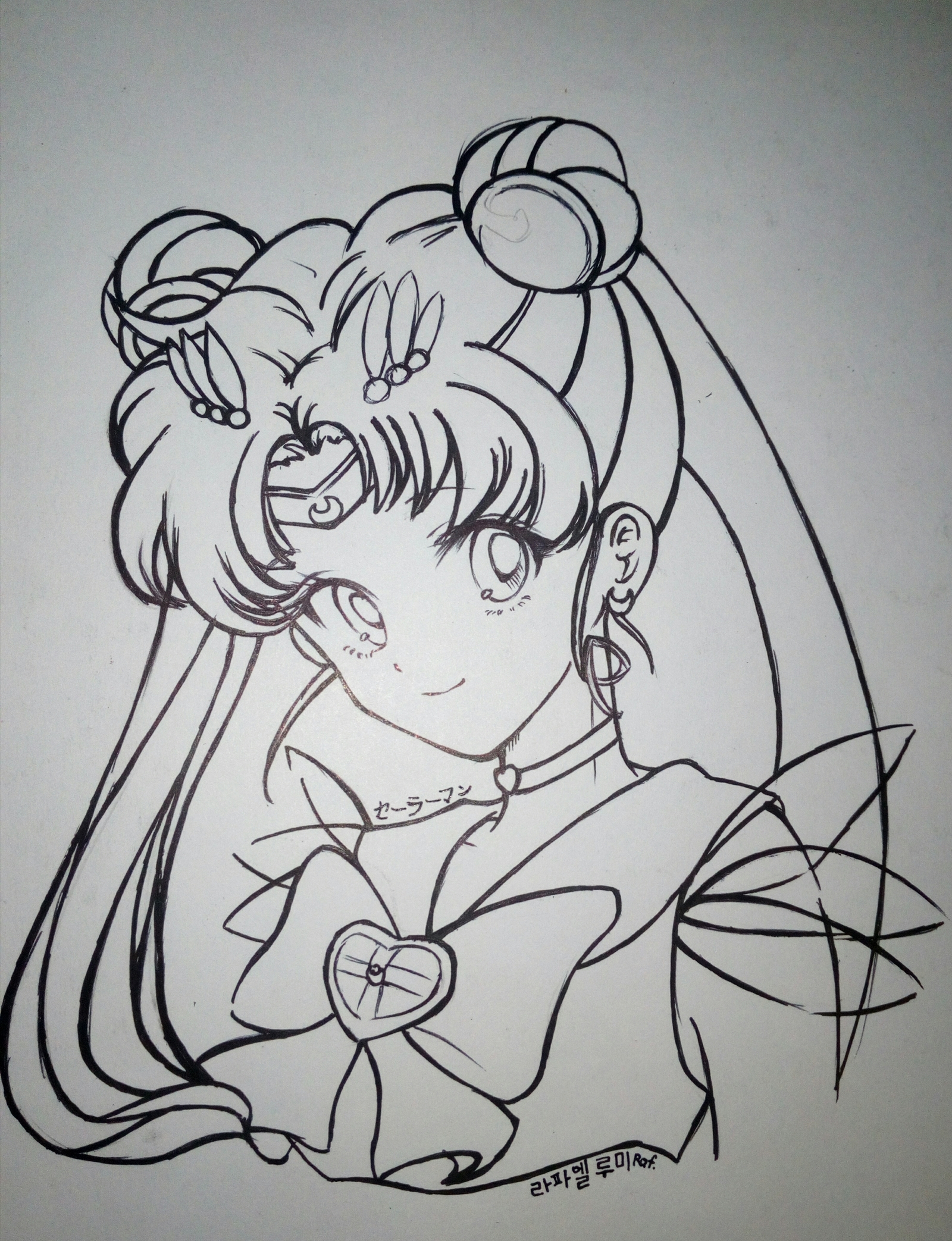 Another fan art and also based on the anime Sailor Moon - My, Art, Anime art, Sailor Moon, , , , Traditional, Lineart