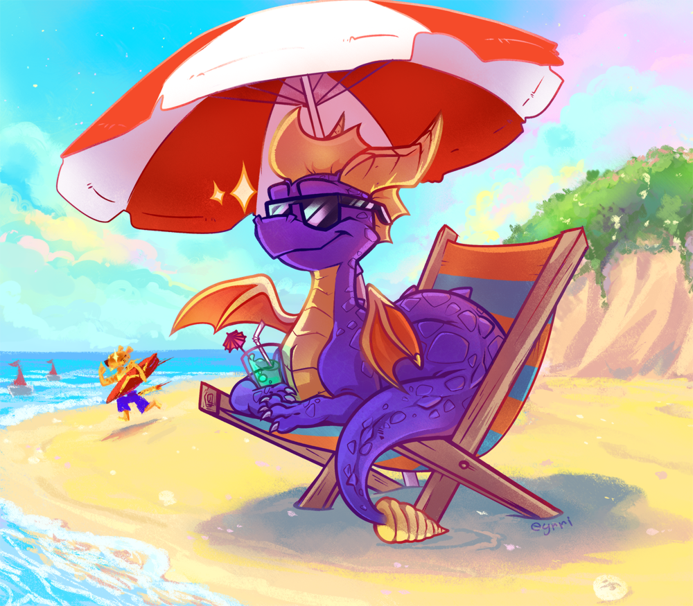 Spyro rests on the Dragon Coast - Games, Art, Spyro, The Dragon, Beach, Coast
