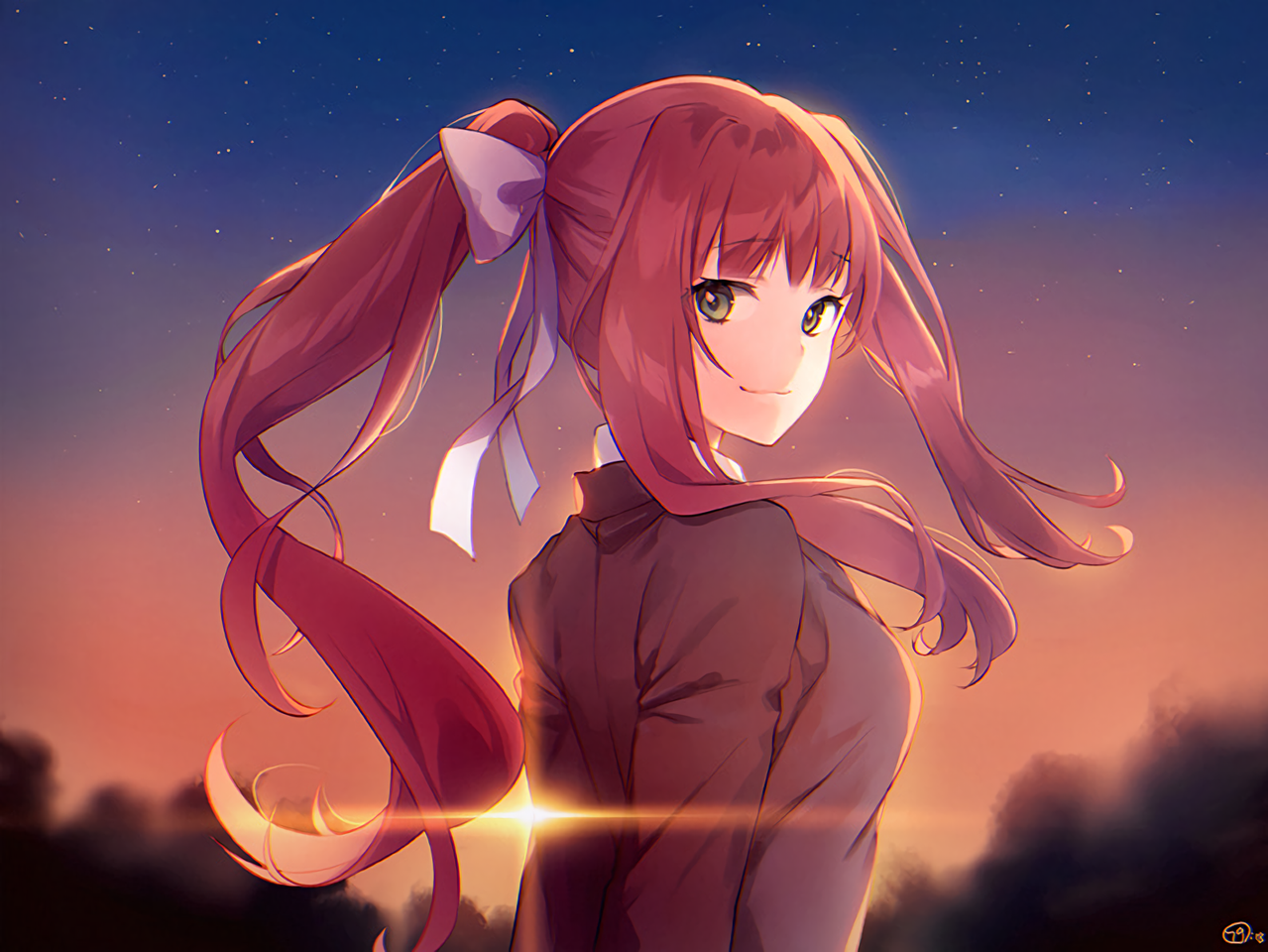 Monika - Doki Doki Literature Club, Anime Art, Аниме, Не аниме, Визуальная новелла, Monika