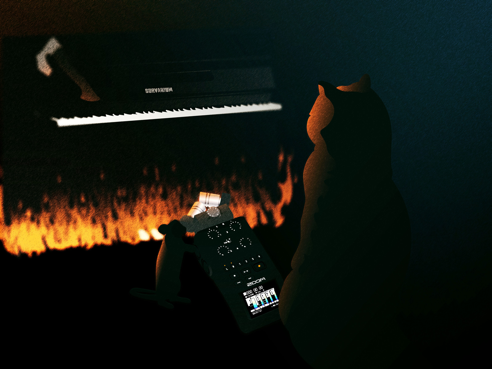 Writing sound... - My, Piano, cat, Mouse, Flame, Fire, Is burning, Axe, Music