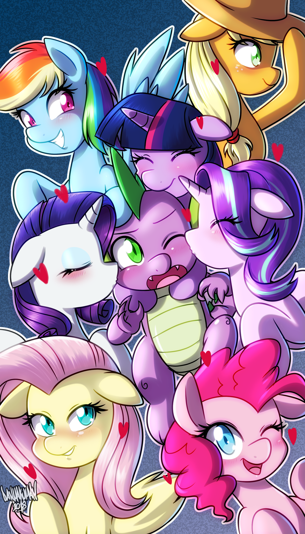 Harem Spike - My little pony, PonyArt, Mane 6, Starlight Glimmer, Spike, Danmakuman, Shipping