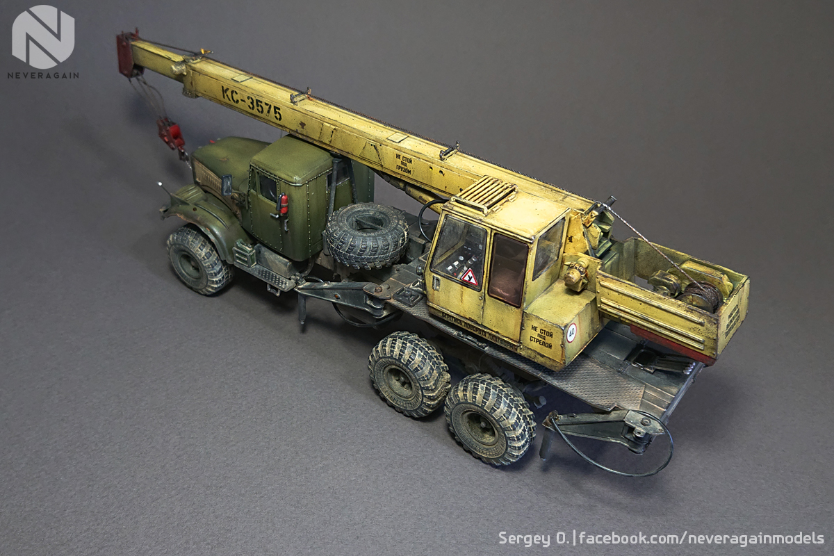 Truck crane KS-3575 (255B1) in scale 1:43 - My, Modeling, Stand modeling, Truck crane, Scale model, 1:43, , Kraz, Longpost