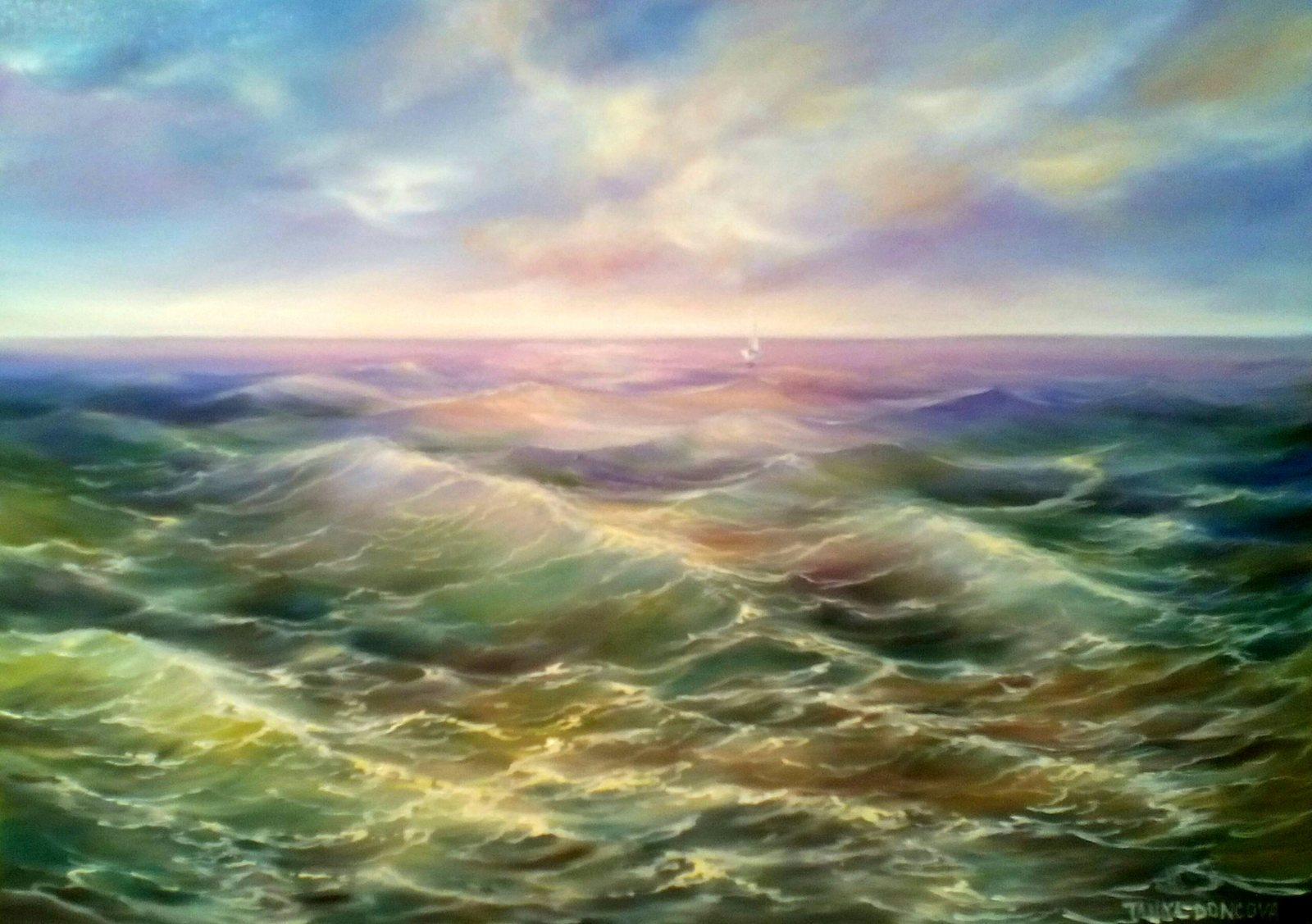 marble waves - My, Sea, Wave, Painting, Painting, Oil painting, Creation