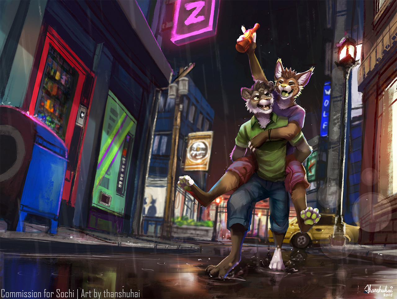 enjoying the moment - Thanshuhai, Furry, Art, Town, Night