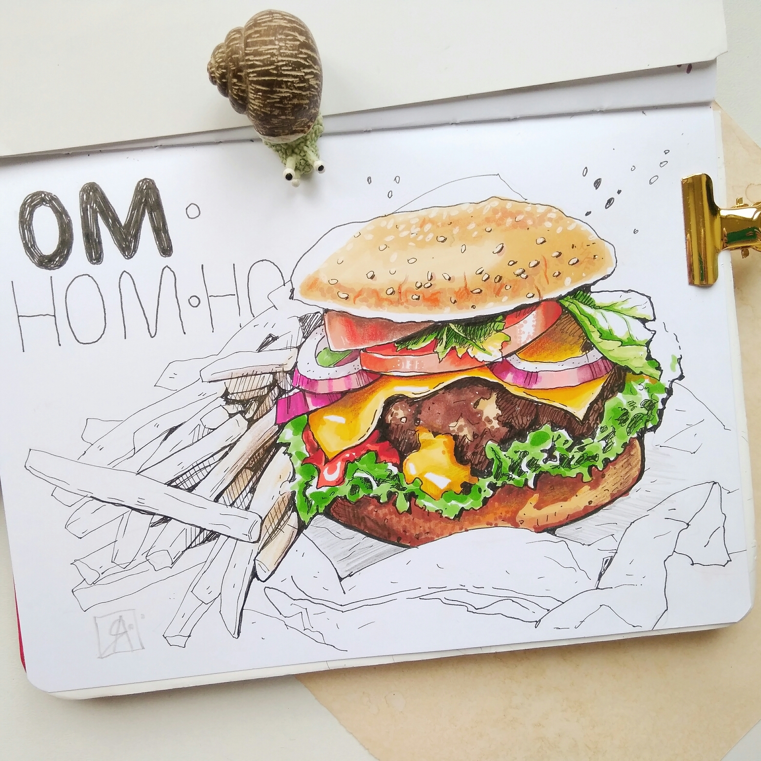 burger - My, Burger, Drawing, Food, Alcohol markers, Liner, Sketch, Sketchbook, Yummy