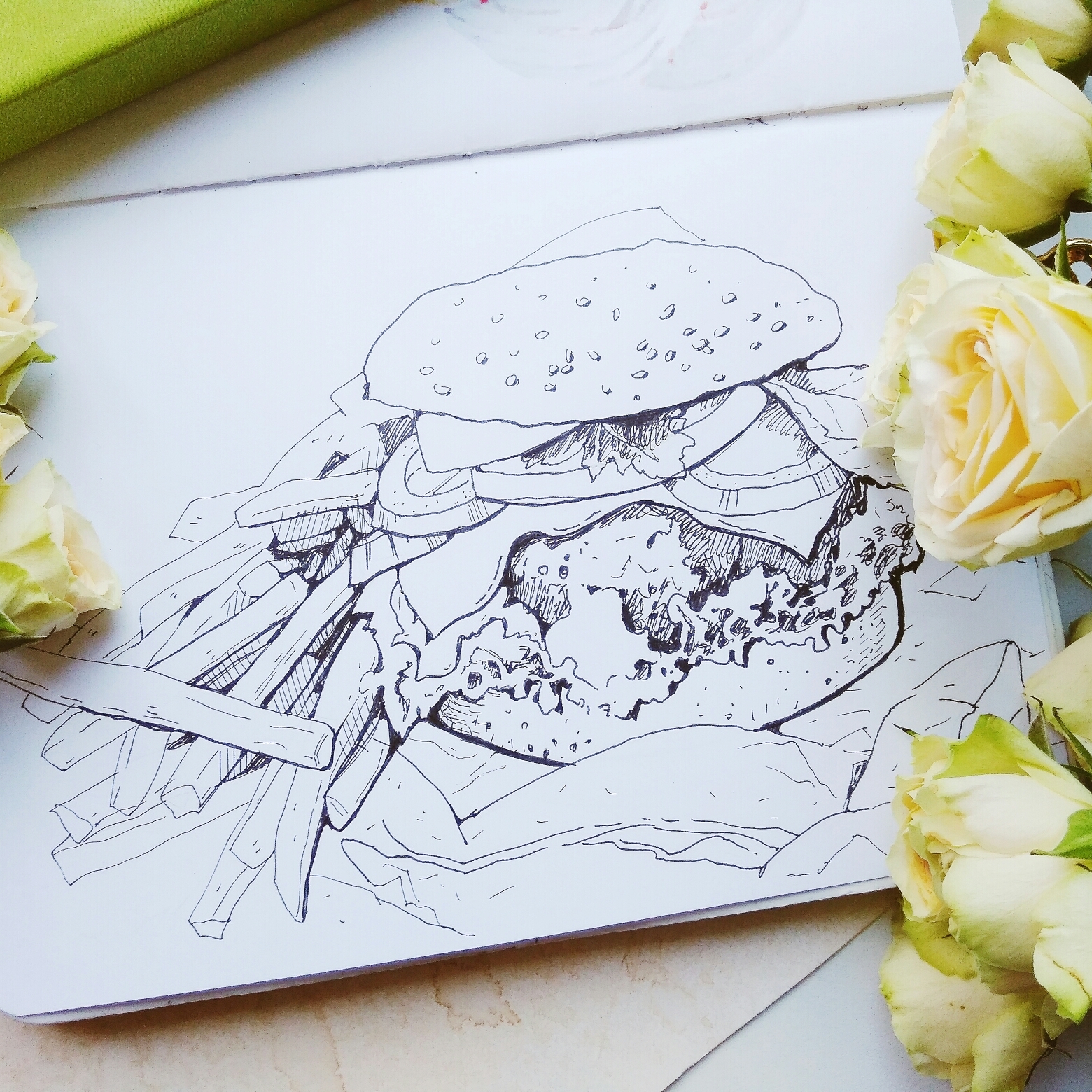 burger - My, Burger, Drawing, Food, Alcohol markers, Liner, Sketch, Sketchbook, Yummy