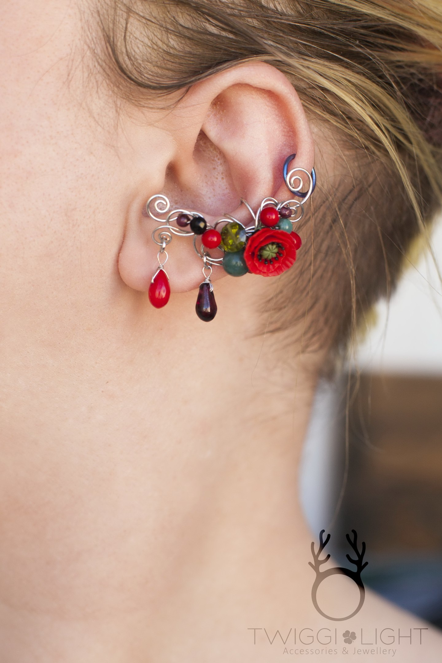 Earrings with poppies (and cuffs :)) - My, Decoration, Cuffs, Earrings, Poppy, Flowers, Needlework without process, Wire, Handmade, Longpost