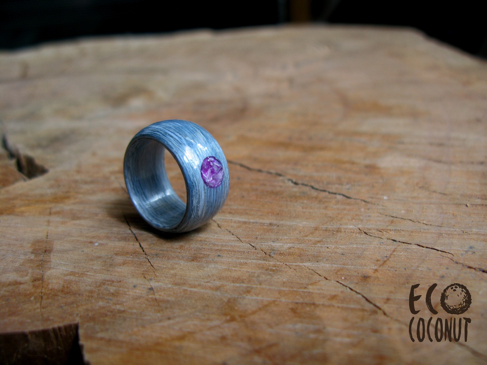 Veneer ring with natural stone - My, Needlework without process, , Ring made of wood, Ring, Charoite, , Longpost