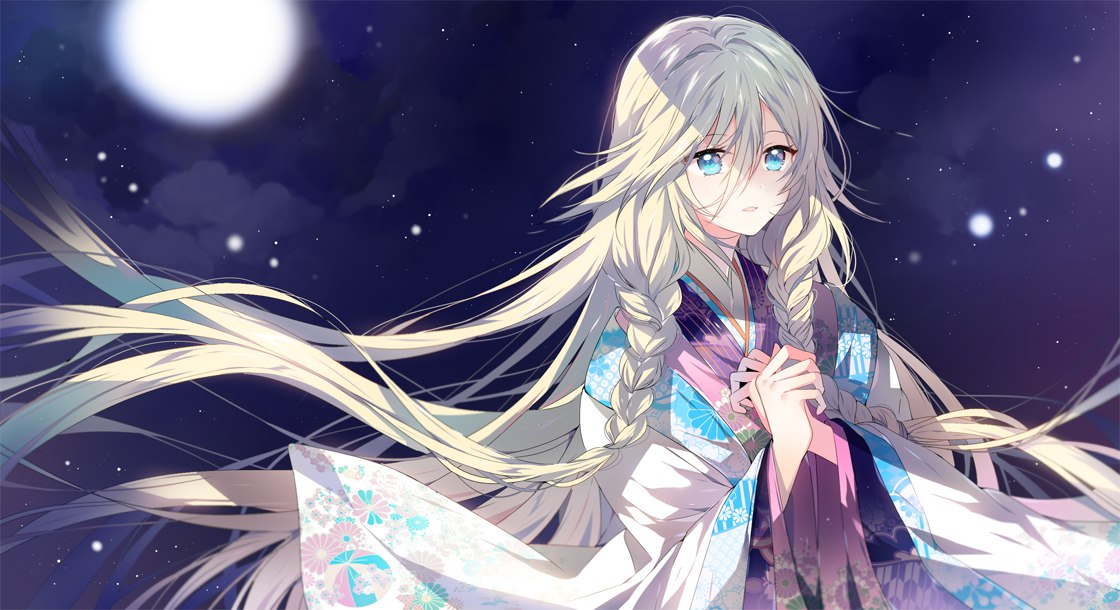 IA in a kimono under the moon - Anime, Not anime, Vocaloid, Ia, Anime art