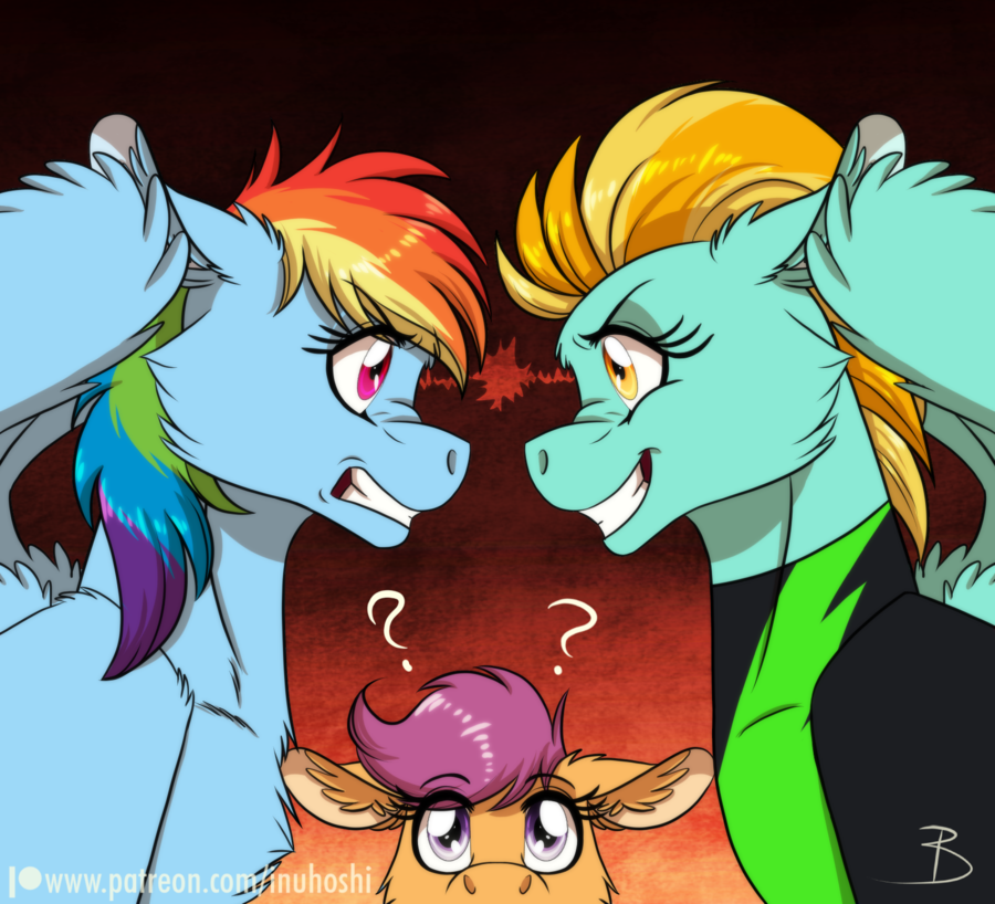 Confrontation of interests. - My little pony, Rainbow dash, Lightning dust, Scootaloo