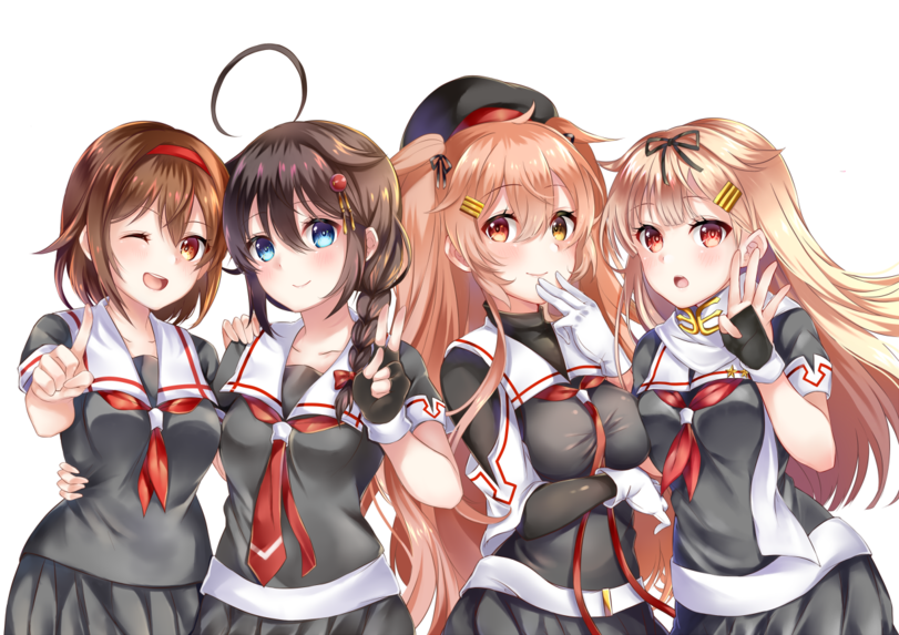 Shiratsuyu-class - Kantai Collection, Anime Art, Аниме, Shiratsuyu, Shigure, Murasame, Yuudachi