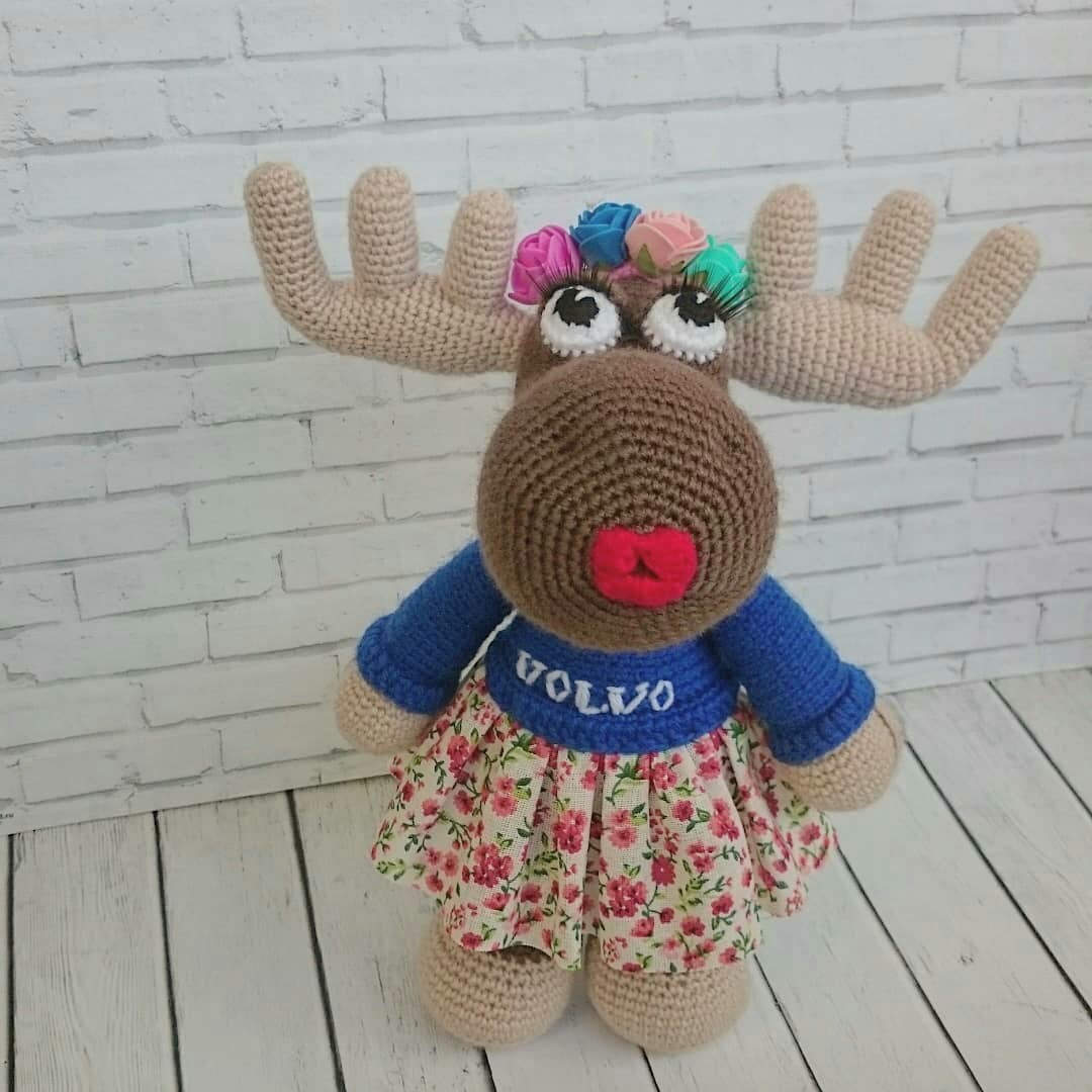 Moose deer - My, Knitted toys, Crochet, Amigurumi, Needlework, Needlework without process, Longpost, The photo