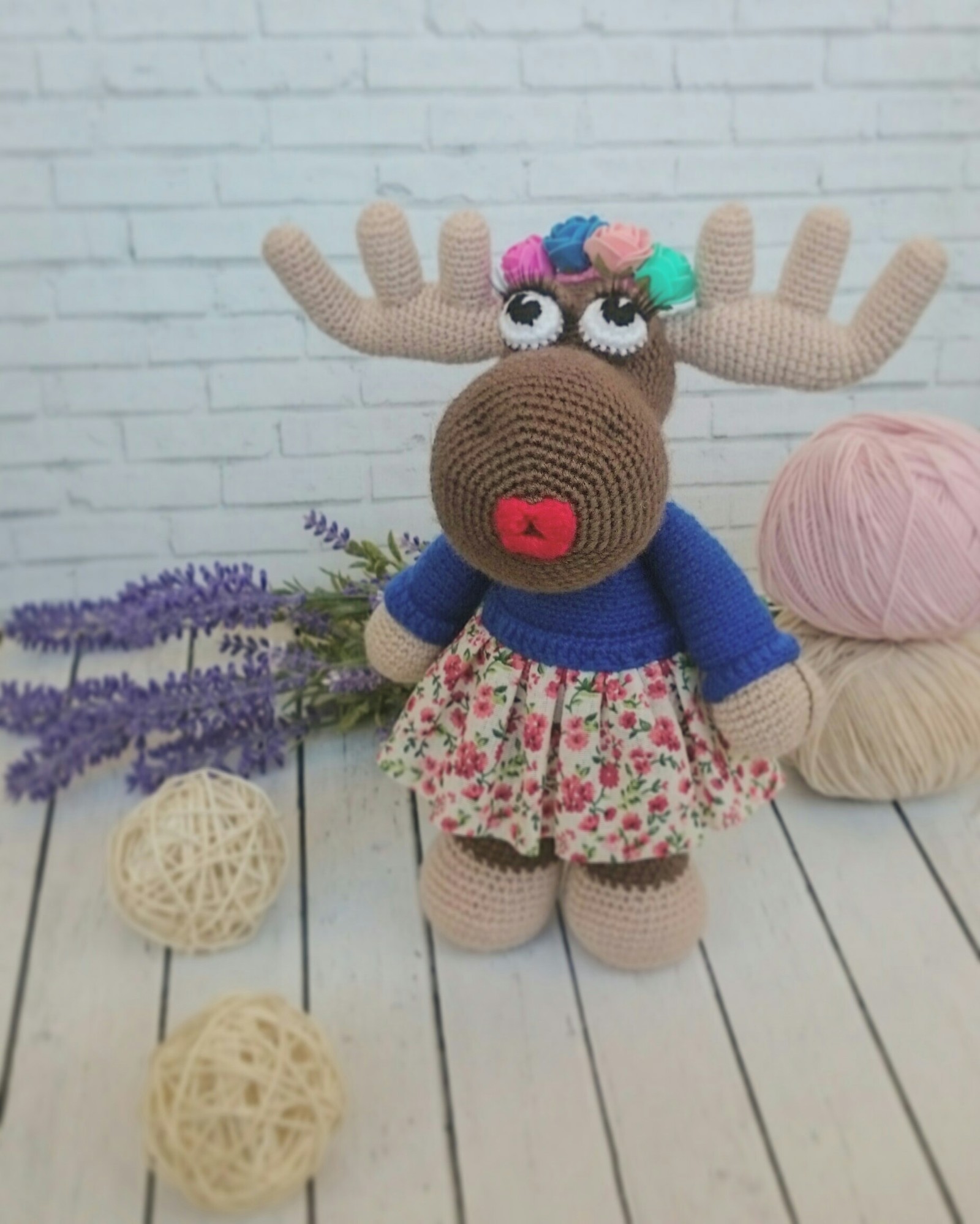 Moose deer - My, Knitted toys, Crochet, Amigurumi, Needlework, Needlework without process, Longpost, The photo