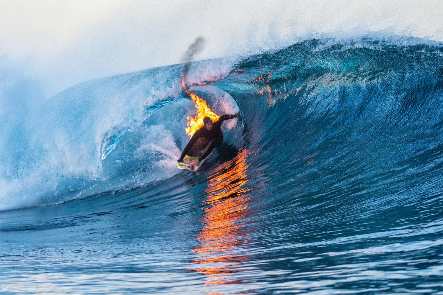 Burning surfer - , Surfing, Wave, Fire