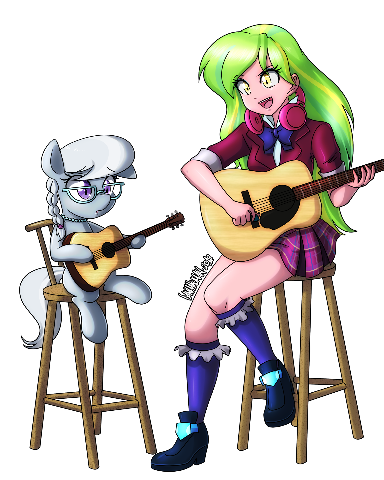 Learning Guitar - My little pony, Equestria girls, Silver Spoon, Lemon zest, Danmakuman