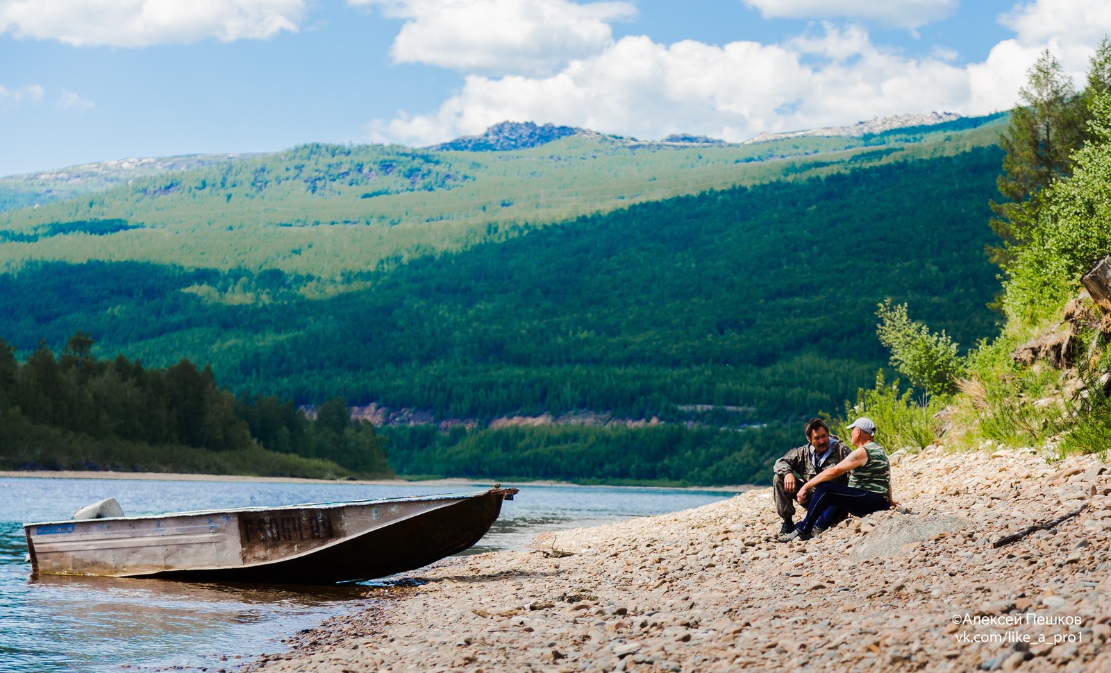 By the river - My, A boat, Amur region, The mountains