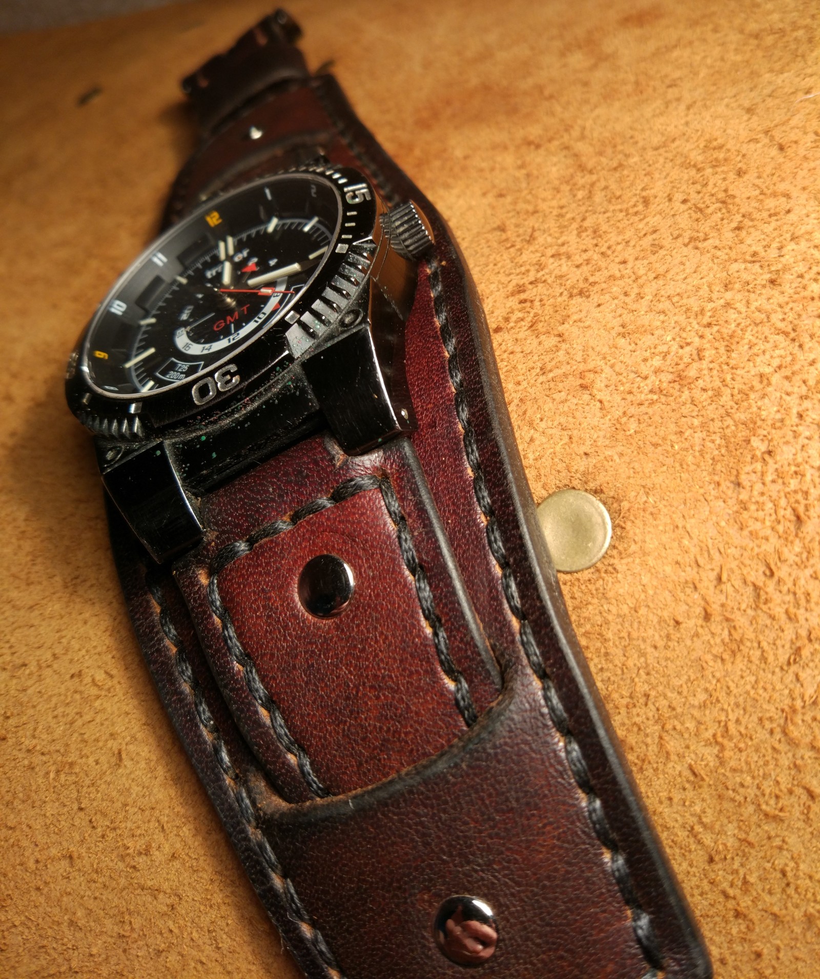 Watch strap - My, Leather products, Leather craft, Longpost, Handmade, Wrist Watch, Needlework with process