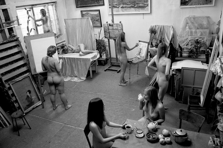 How masterpieces are made... - NSFW, Erotic, Strawberry, Girls, Artist, Naked, They create