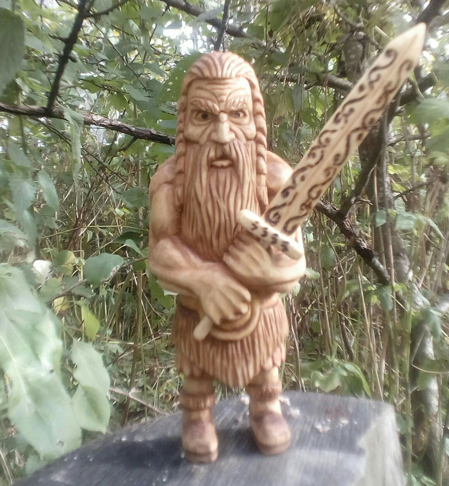 PERUN, material linden, sword cedar, height 17cm. - My, Wood carving, Slavic mythology, Perun